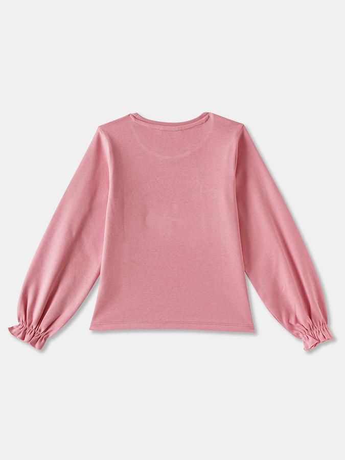 Girls Cotton Regular Fit Crew Neck Long Sleeve Graphic Top