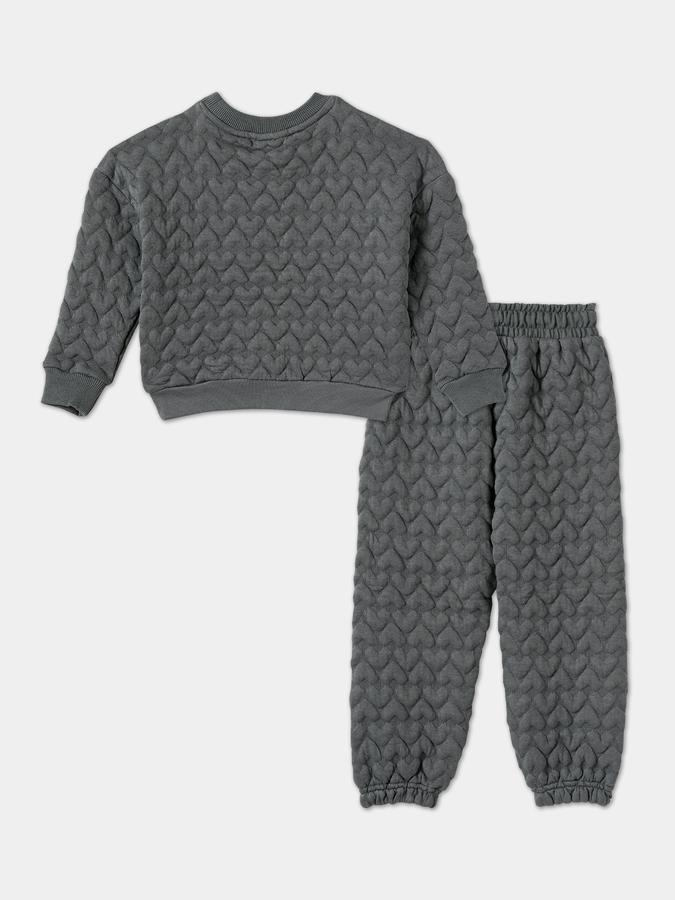 Girls Textured Full Sleeve Knit SweaT-Shirt with Joggers Set