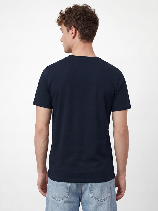 R&B Men's Navy Blue Short Sleeves Round Neck Graphic Print T-Shirt