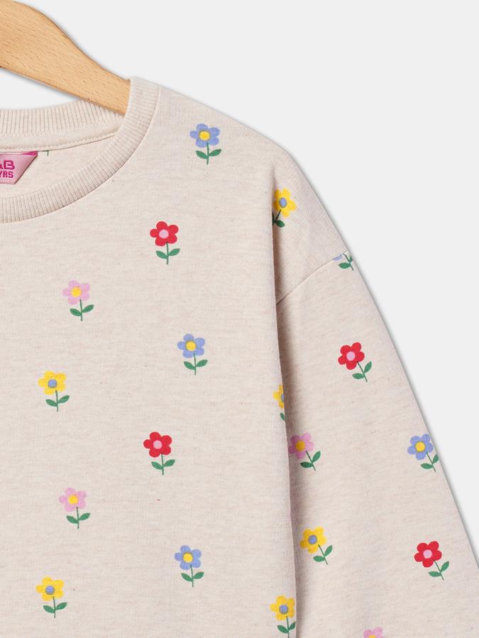 Girls Cotton Regular Fit Crew Neck Applique Sweatshirt