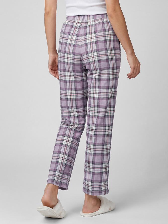 R&B Purple Straight Checked Women Mid-Rise Lounge Pants 