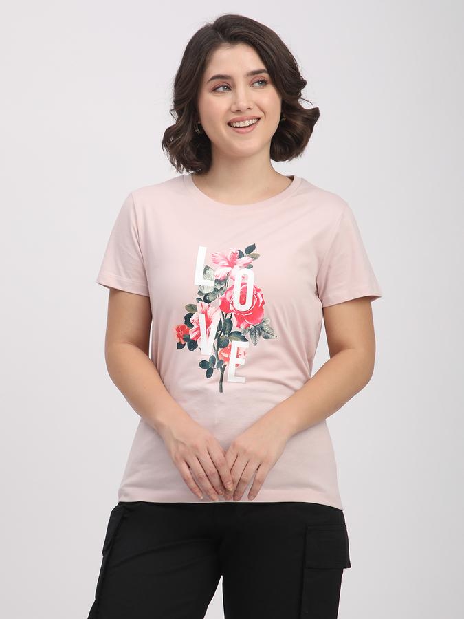 R&B Women Black Floral Graphic T-Shirt