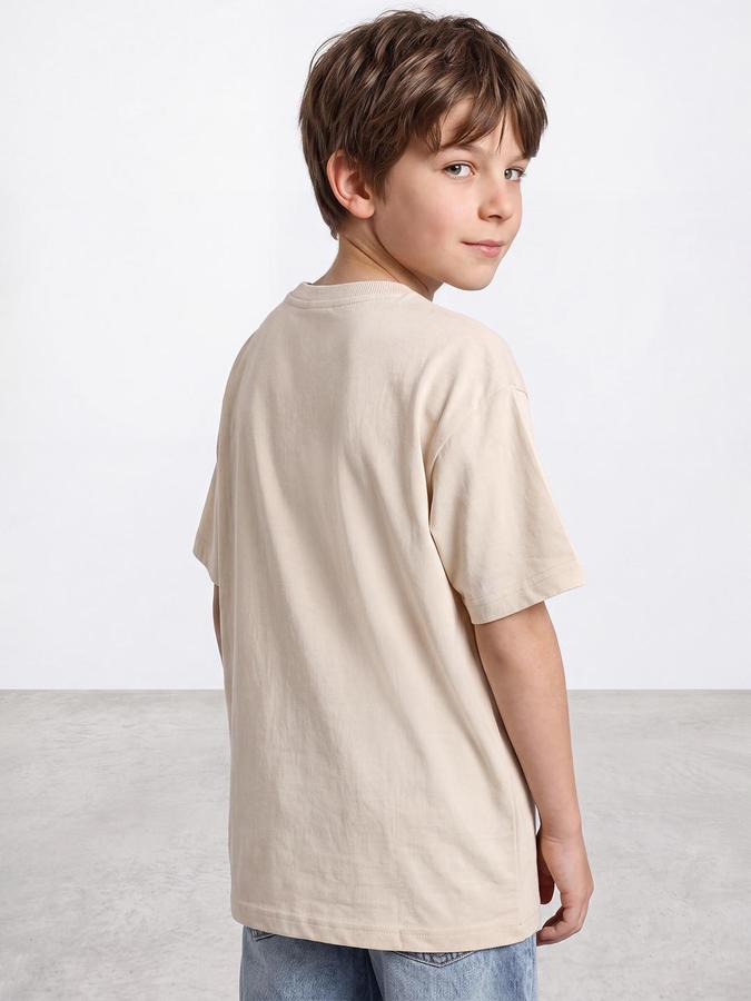 R&B Boys Beige Short Sleeve Round Neck Race Car Graphic Print T-Shirt