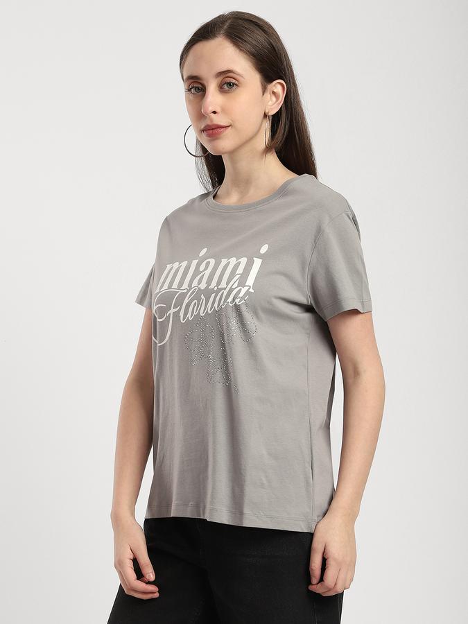 R&B Women Light Grey Typography T-Shirt
