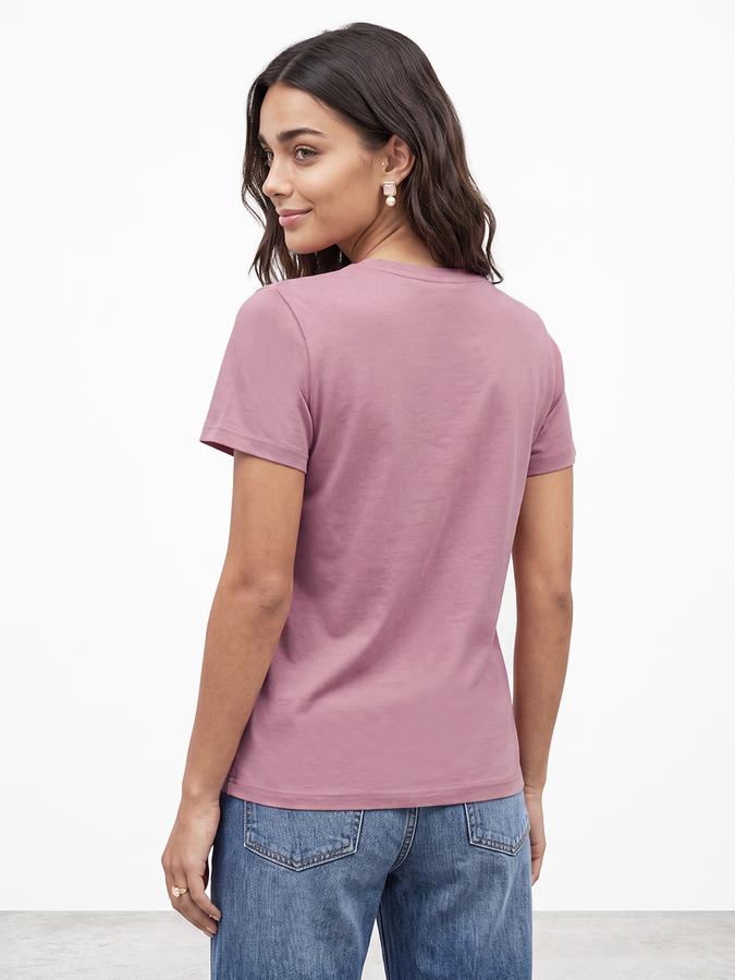 R&B Women Shell Pink Solid Short Sleeves V-Neck Tshirt