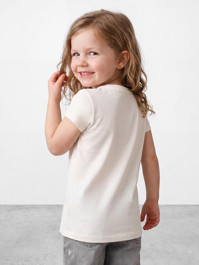 R&B Girls White Glitter Graphic Short Sleeves Tshirt