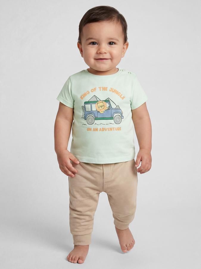 R&B Green Graphic Print Boys Round Neck Regular Fit Short Sleeves T-Shirt 