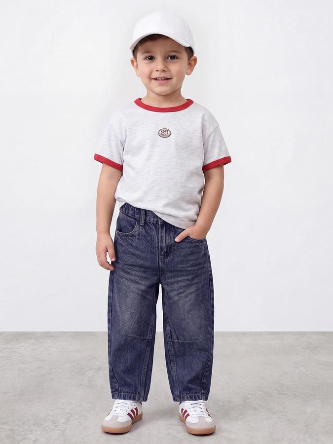 R&B Boys Dark Blue Straight Fit Mid-Rise Denim Jeans