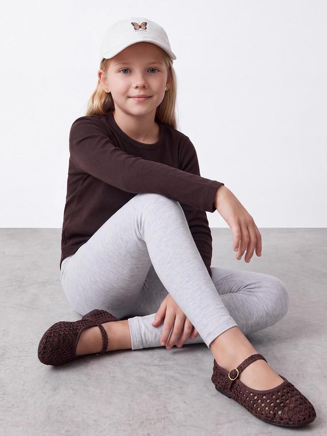 R&B Girls Solid Grey Melange Ankle Length Leggings