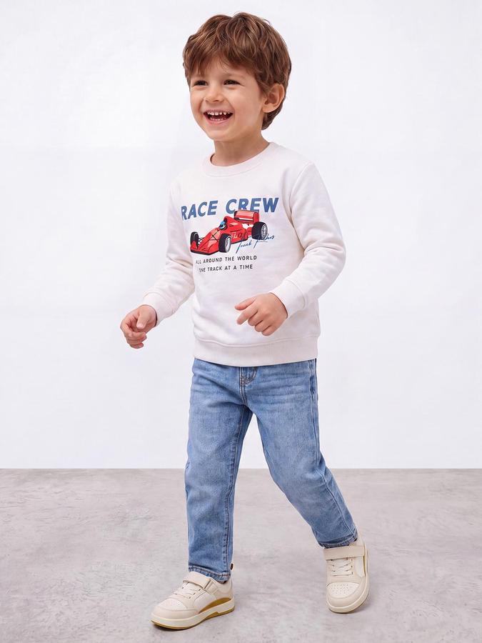 R&B Boys Ivory Bold Graphic Round Neck Long Sleeves Regular Fit Sweatshirt