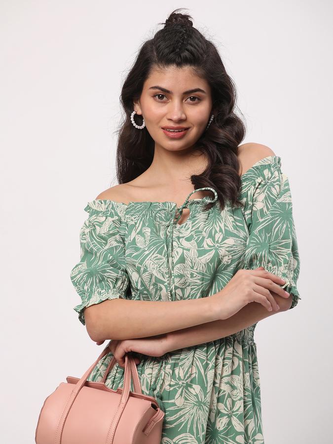 Women Cowl-Neck Micro Print A-Line Dress image number 0