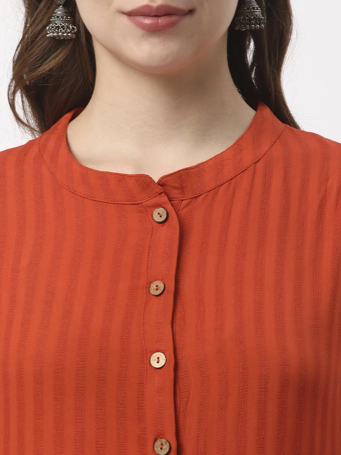 Women Viscose Regular Fit Mandarin Collar Self-Design Kurta