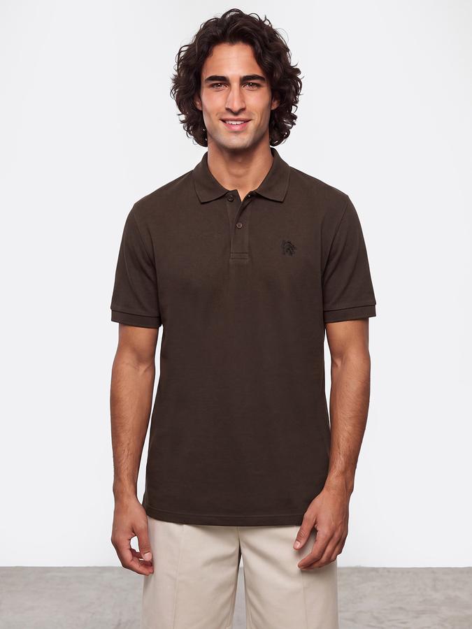 R&B Men Brown Solid Short Sleeves Pure Cotton Polo Collar Tshirt