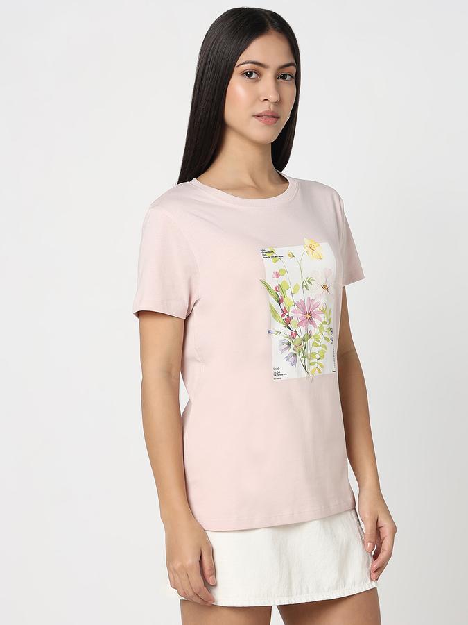 R&B Women Pastel Pink Floral Graphic T-Shirt