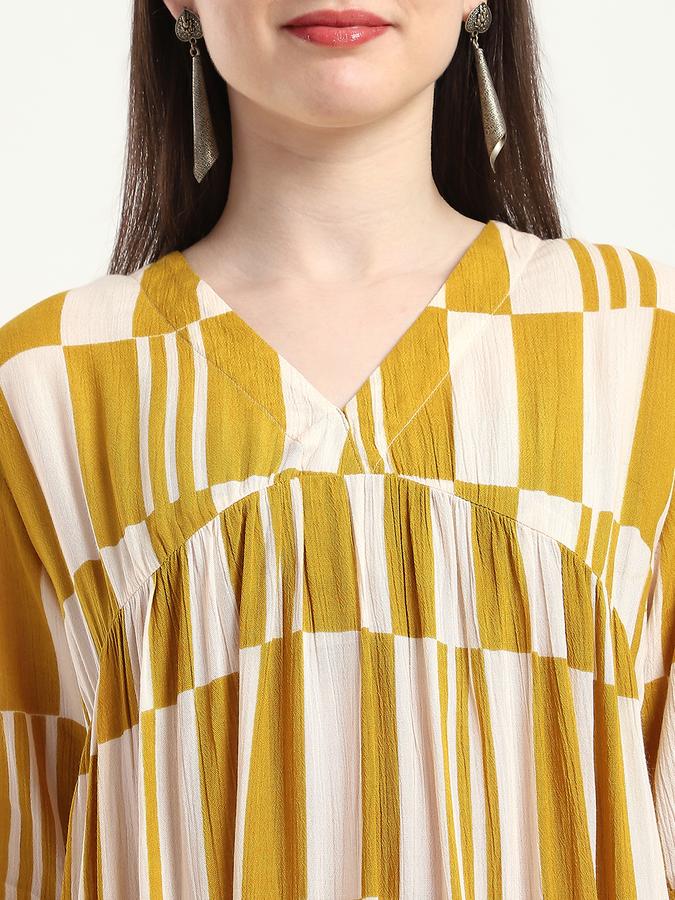 Women Viscose Geometric Printed Tiered Ethnic Dress