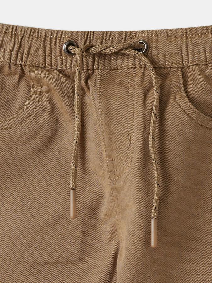 Boys Twill Regular Fit Drawstring Waist Clean Hem Trousers