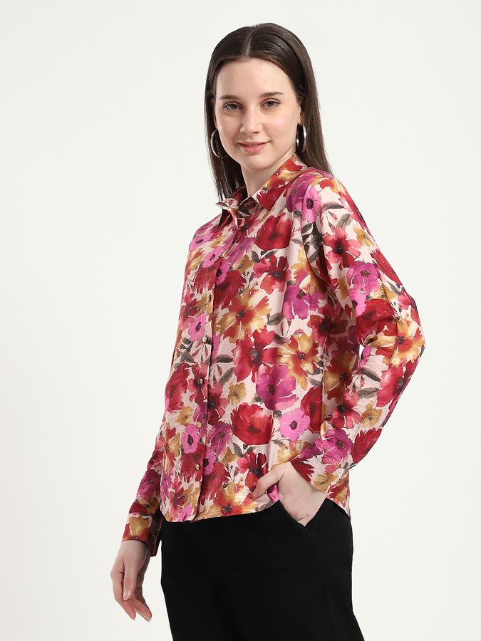 R&B Women Wine Floral Print Shirt