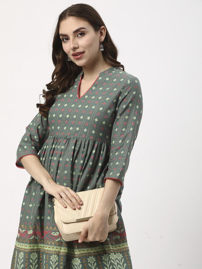 Women Cotton Regular Fit Mandarin Collar Printed Kurta