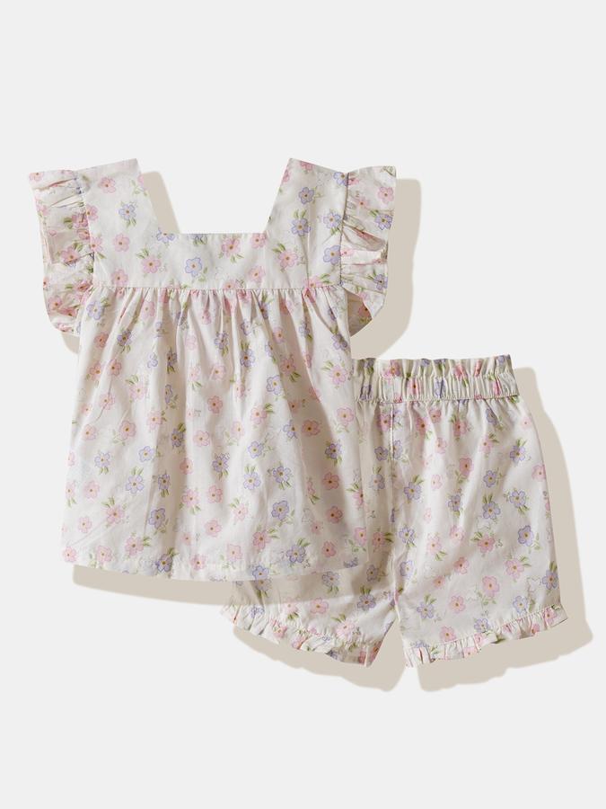 Girls Cotton Floral Blouse and Shorts Set