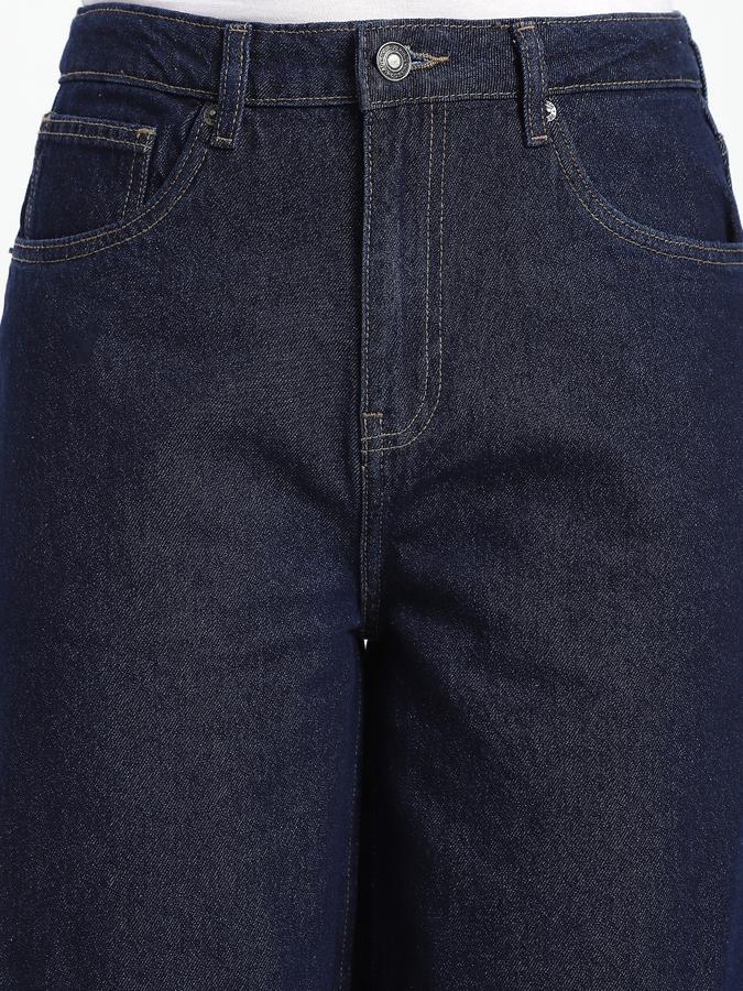 Women Denim Wide Leg High Rise Solid Pants