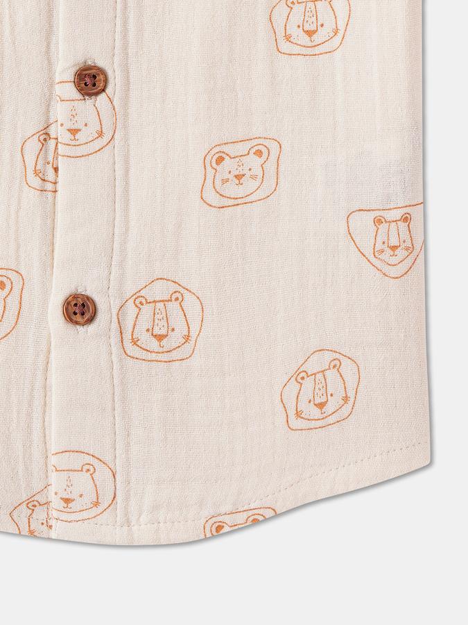 Boys Regular Fit Short Sleeve Mandarin Collar Shirt