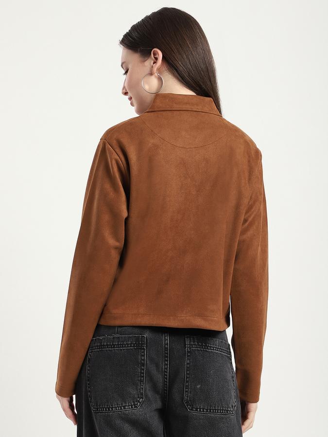 Women Suede Regular Fit Shacket Button Front Jacket