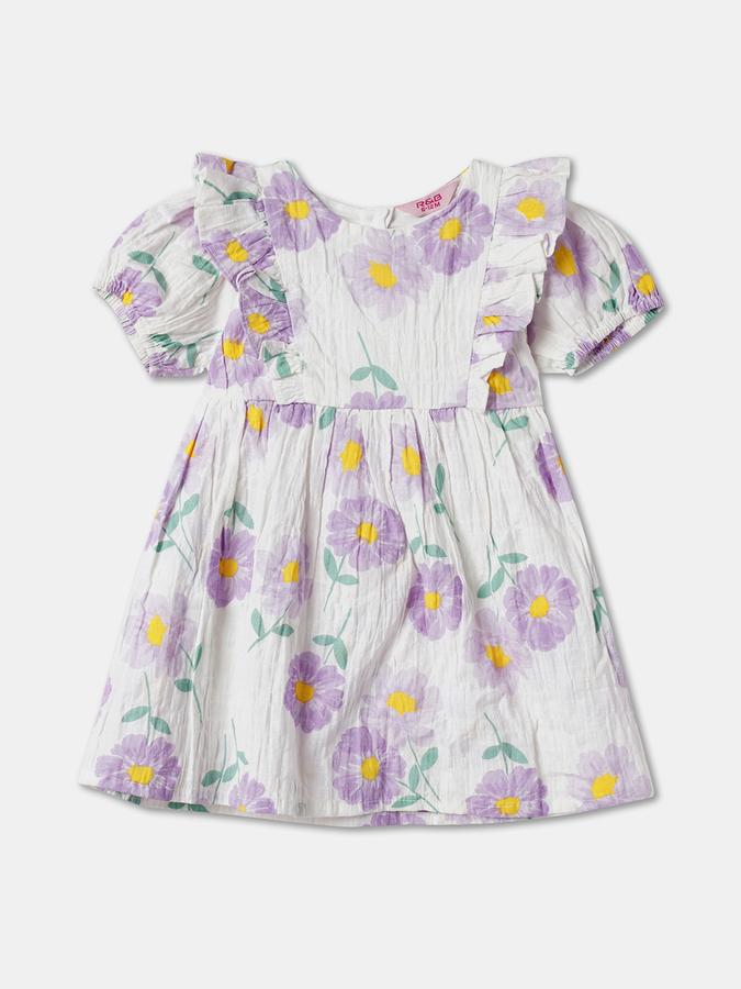 Girls Floral Print A-Line Dress image number 2