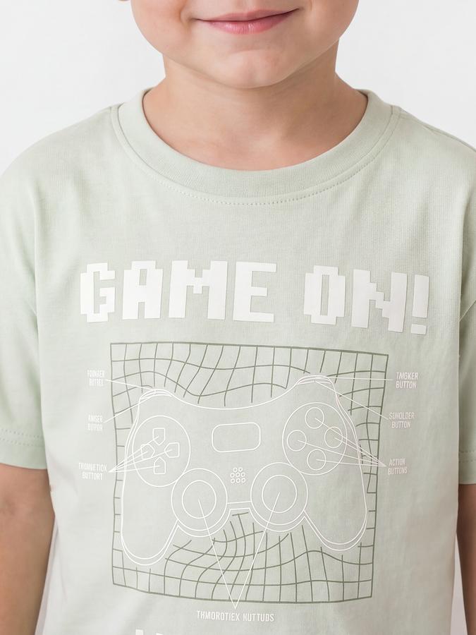 R&B Boys Green Short sleeve Round Neck Game On Typography Graphics Bold Graphic Pure Cotton T-Shirt
