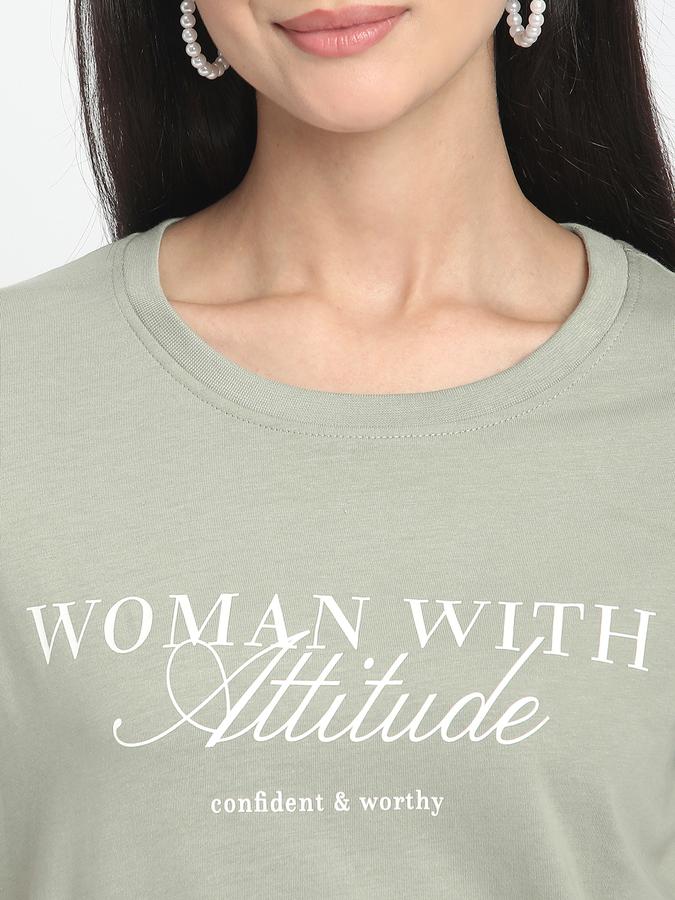 Women Cotton Relaxed Fit Crew Neck Typographic T-shirt