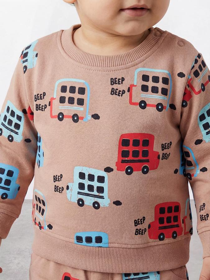 R&B Boys Brown Printed Long Sleeves Round Neck Sweatshirt& Joggers Set 