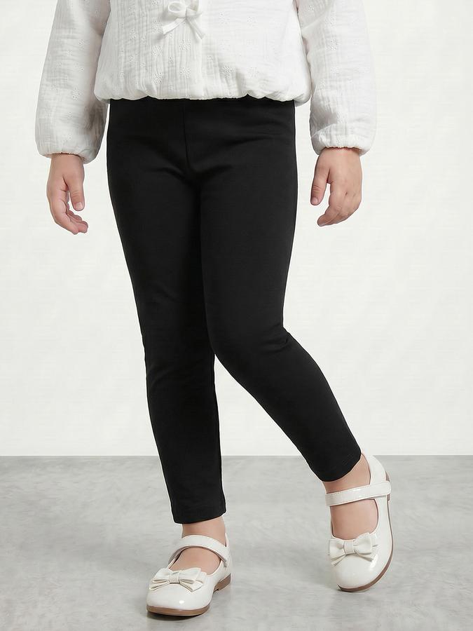 R&B Girl Black Solid Cotton Blend Leggings