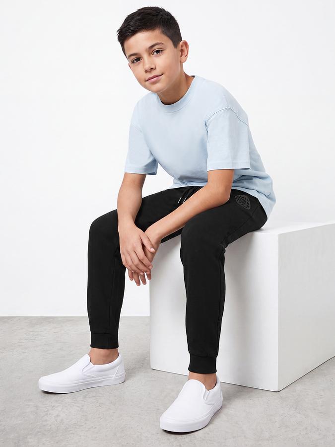 R&B Boys Black Printed Pure Cotton Mid Rise Joggers