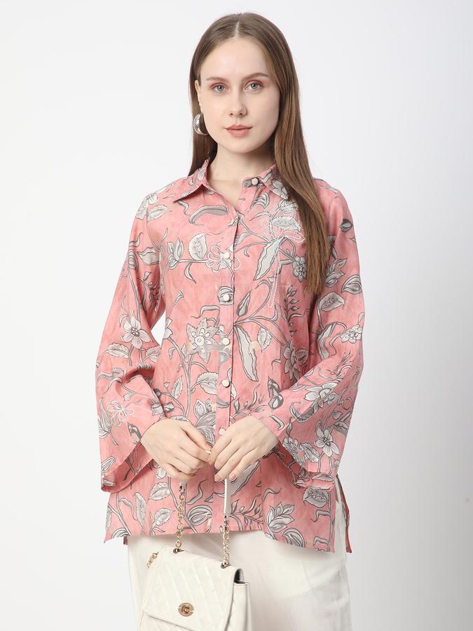 Women Poly Blend Relaxed Fit Shirt Collar Printed Ethnic Top