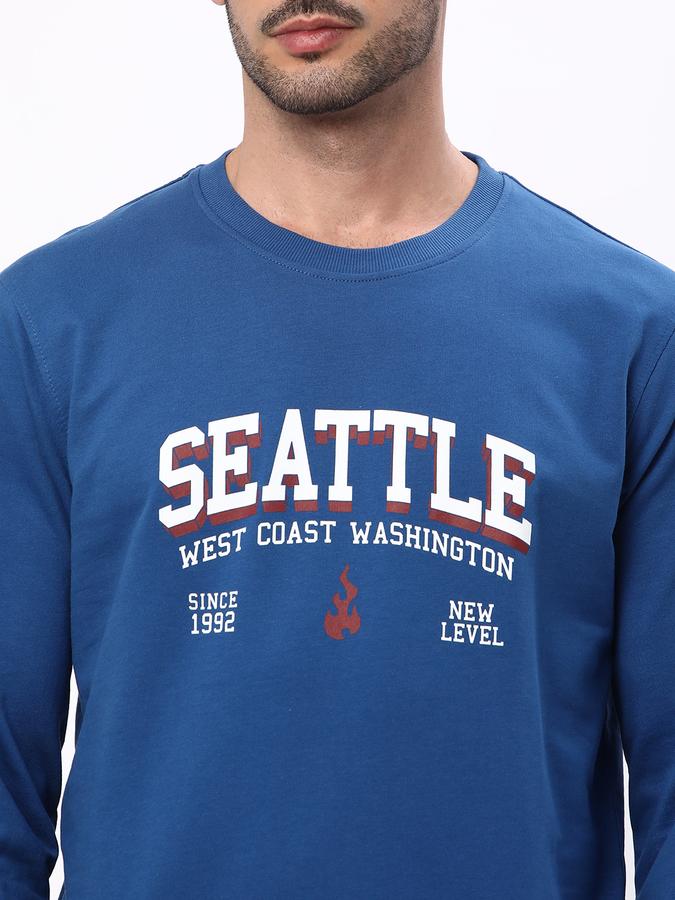 Men Cotton Regular Fit Crew Neck Graphic Sweatshirt