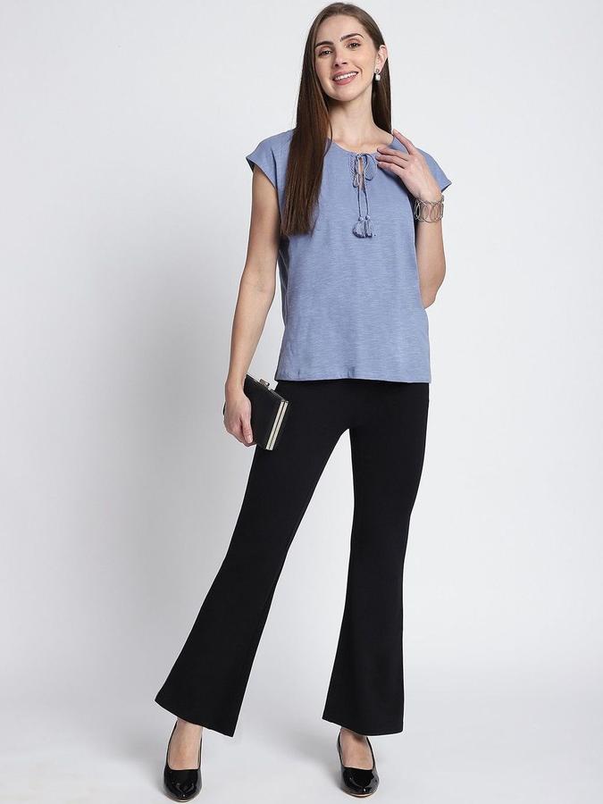 R&B Women Black Solid Regular Fit Trousers