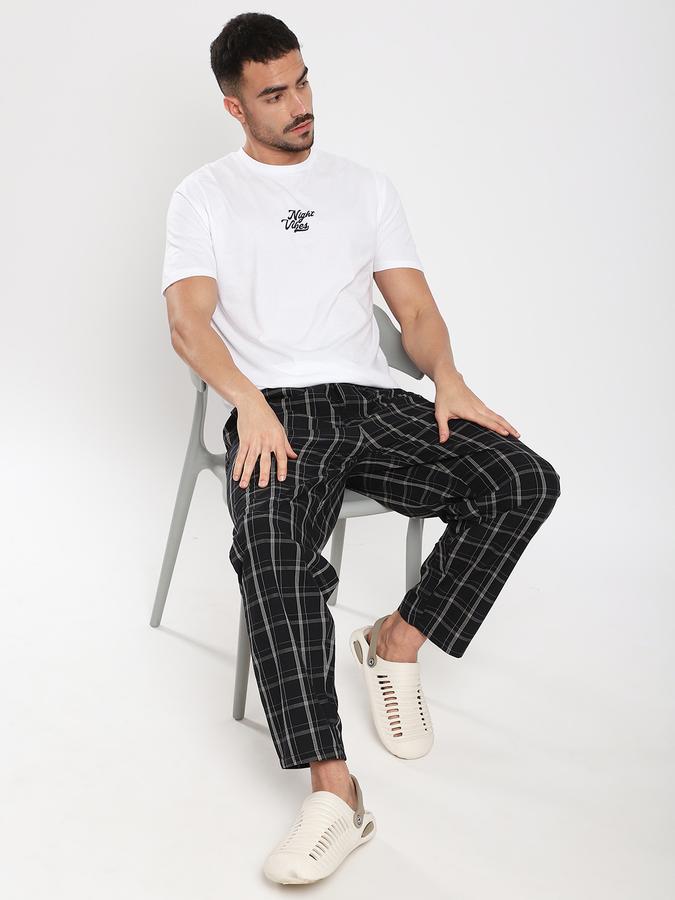 Men Cotton Relaxed Fit Drawstring Waist Plaid Pajama Pants
