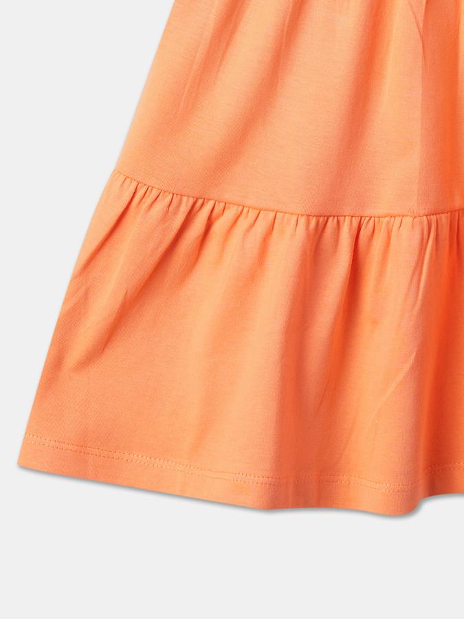 Girls Graphic Print Short Sleeve Round Neck Tiered Dress