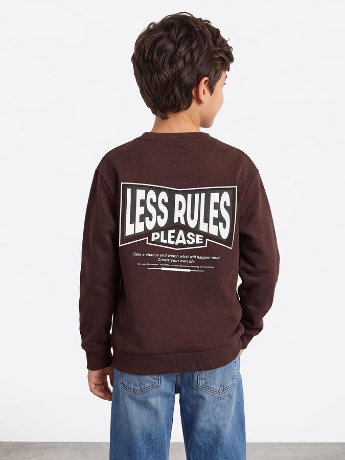 R&B Boys Brown Back Print Round Neck Long Sleeves Regular Fit Sweatshirt