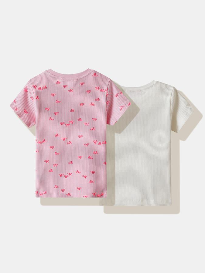 Girls Cotton Blend Regular Fit Crew Neck Graphic T-shirt