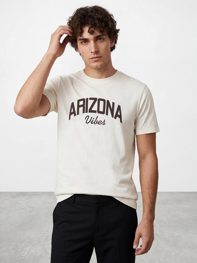 R&B Cream Men Printed Short Sleeves Tshirt