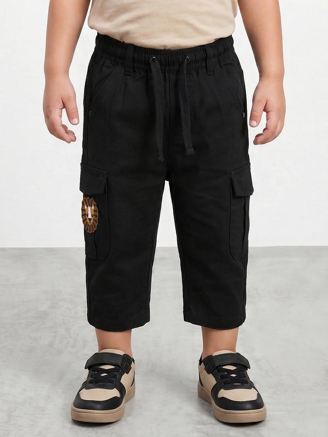 R&B Boy's Black Regular Fit Cargos Trousers