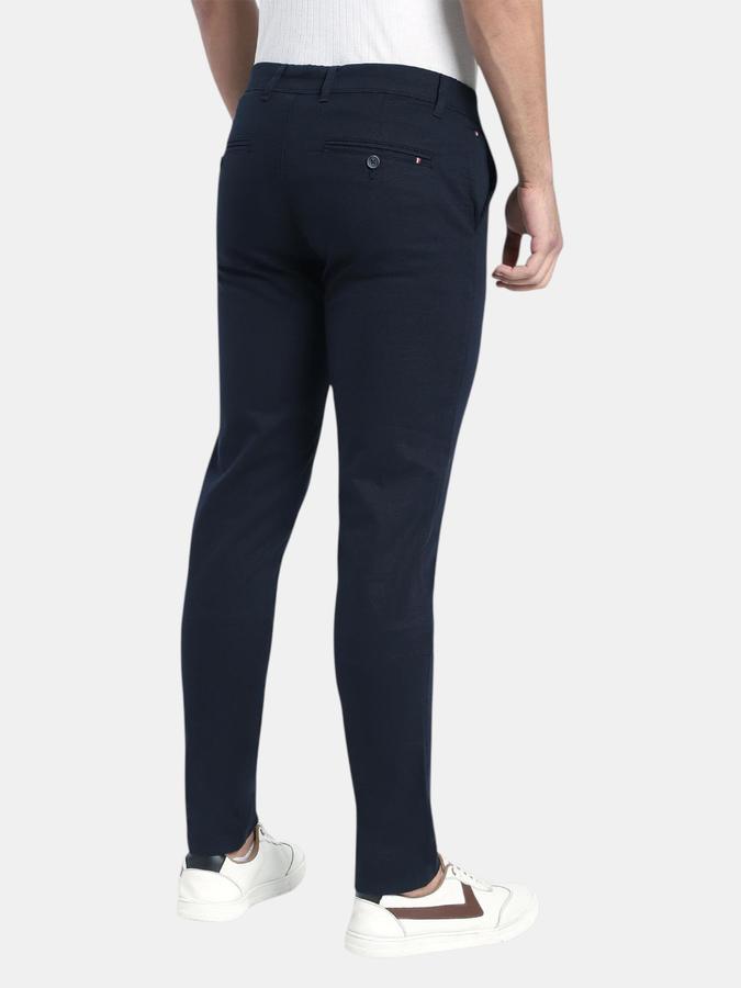 R&B Navy Blue Slim Fit Men Mid Rise Trouser