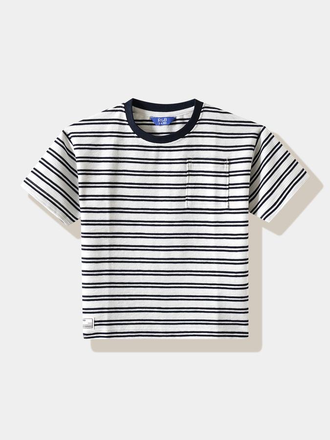 Boys Polyester Regular Fit Crew Neck Striped T-shirt