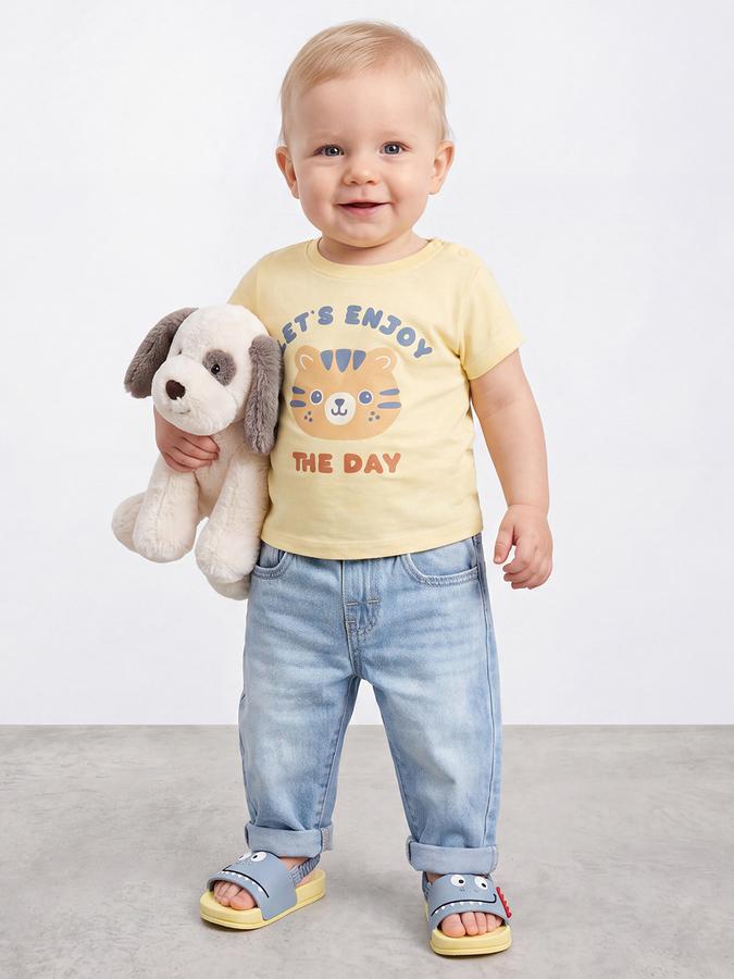 R&B Boys Yellow Graphic Printed  Short Sleeves Pure Cotton T-shirt