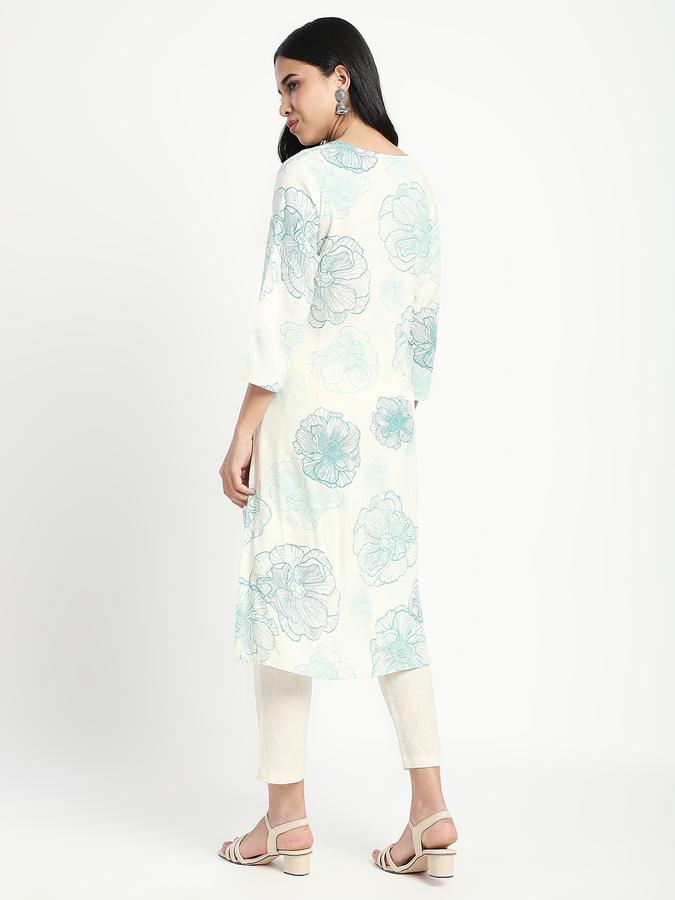 Women Cotton Straight Fit V-Neck Printed Kurta