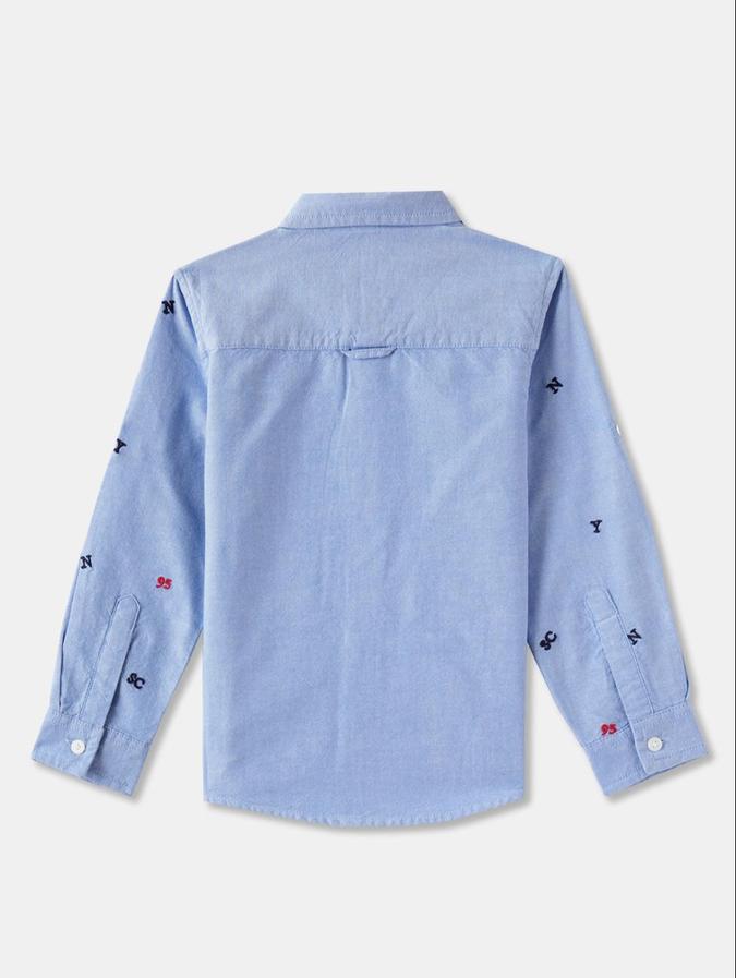 R&B Boys Blue Long Sleeves Textured Shirt