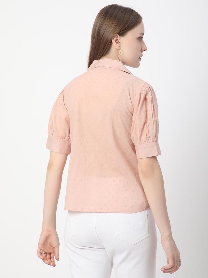 Women Rayon Regular Fit Shirt Collar Textured Ethnic Top