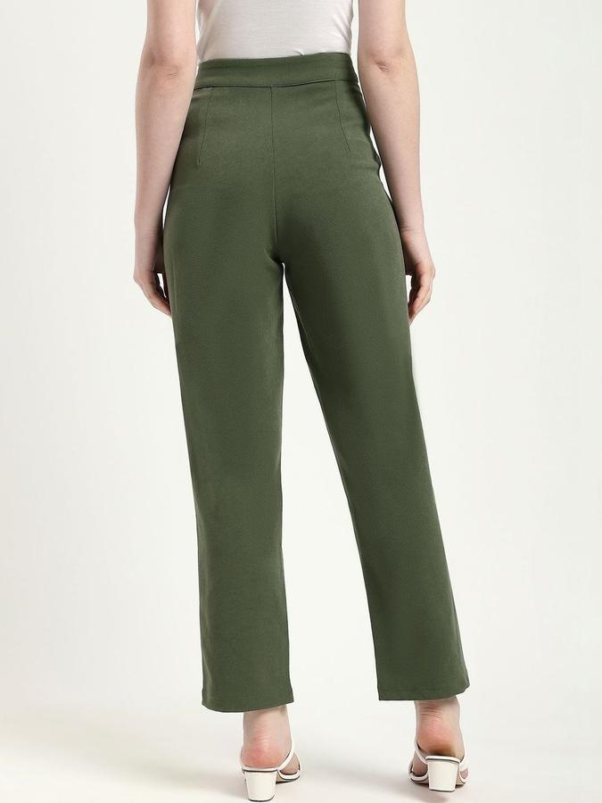R&B Women Olive Solid Regular Fit Trousers