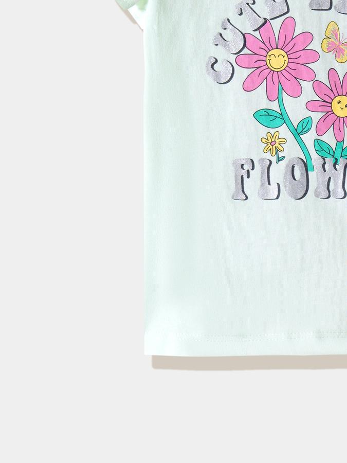 Girls Cotton Regular Fit Crew Neck Graphic T-shirt