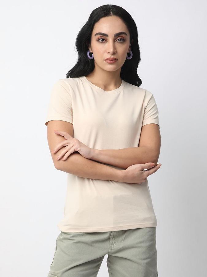 Women Cotton Relaxed Fit Crew Neck Solid T-shirt